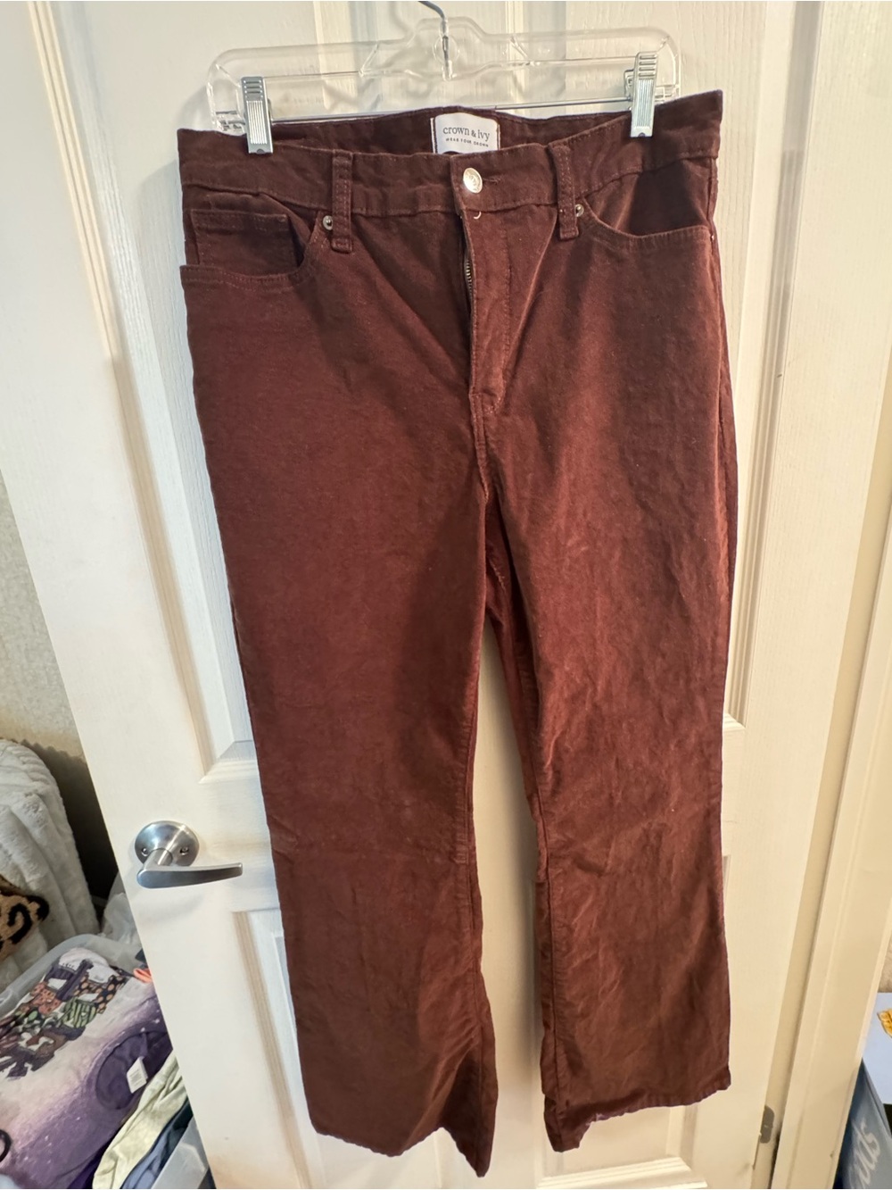 crown & ivy Women's Brown Corduroy Trousers